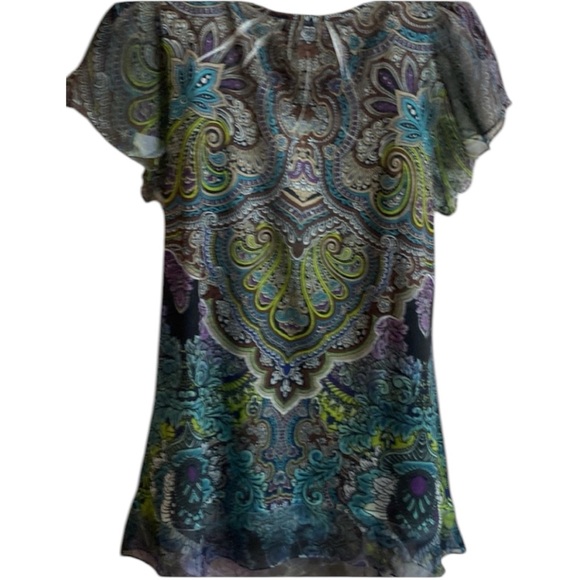 One World Sheer Romantic Embellished Blouse    size Small ~  LIKE NEW - Picture 3 of 6